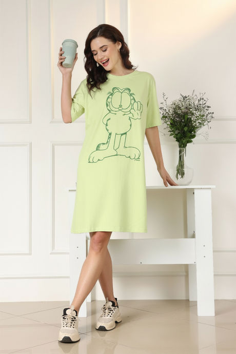 Zivame Garfield Knit Cotton Loungewear Dress - Lettuce Green — image 2